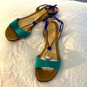 Boutique 9 Sandals, Gold, Teal and Royal Blue NEW